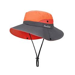 MengH-SHOP Sonnenhut Damen Sonnenhüte Breite Krempe UV-Schutz Angeln Hut Mesh Strand Sonnenhut Faltbar Sonnenschutzhut für Gartenarbeit Reisen Wandern Angeln 56-58CM (Orange) von MengH-SHOP