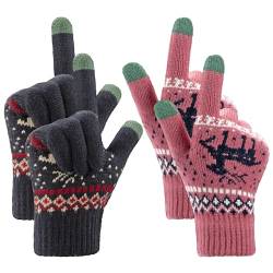 MengH-SHOP Touchscreen Handschuhe Damen Winterhandschuhe Frauen Fäustlinge Baumwollhandschuhe Winter Warm Damenhandschuhe 2 Paare (Rosenrot und Marineblau) von MengH-SHOP