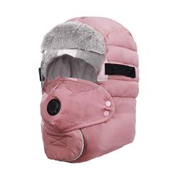 MengH-SHOP Trappermütze Bomber Hut Wintermütze mit Ohrenklappen Winddichtes Maske Brille Hält Warm Fliegermütze für Skifahren Skaten Klettern Rosa von MengH-SHOP