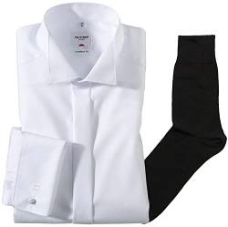 Hemd Olymp Comfort fit Green Choice Umschlagmanschette, Wing, Uni + 1 Paar hochwertigen Socke, Bundle, Größe OH:42 von Mengel & Co.