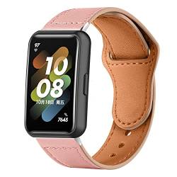 Menglo Armbänder Leder Uhrenarmband für Huawei Band 7 Lederarmband mit Metallschnalle aus Edelstahl Armband für Herren Damen, Lederarmband für Huawei Band 7 (rosa,Band7) von Menglo