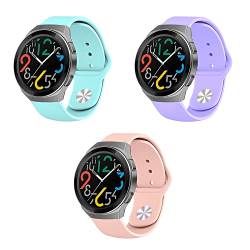 Menglo Silikon Armband kompatibel mit Huawei Watch GT2e Sport Uhrenarmband 3 Stück Silikon Ersatzarmband für Huawei Watch GT2e Ersatzband 22mm Silikonarmband (blau lavendelrosa,22mm) von Menglo