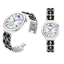 Metallarmband kompatibel mit Huawei Watch GT3 Pro 43mm Edelstahl + Leder Uhrenarmband für Huawei Watch GT 3 Pro 43mm Metall Ersatzband Edelstahl Armband (Silber schwarz,20mm) von Menglo