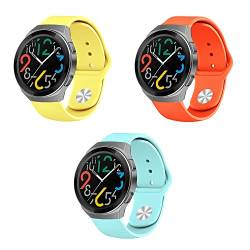 Silikon Armband kompatibel mit Huawei Watch GT2e Sport Uhrenarmband 3 Stück Silikon Ersatzarmband für Huawei Watch GT2e Ersatzband 22mm Silikonarmband (gelb orange blau,22mm) von Menglo