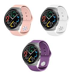 Silikon Armband kompatibel mit Huawei Watch GT2e Sport Uhrenarmband 3 Stück Silikon Ersatzarmband für Huawei Watch GT2e Ersatzband 22mm Silikonarmband (rosa weiß lila,22mm) von Menglo