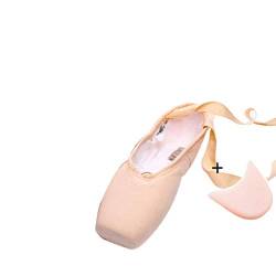 Mengmiao Ballettschuhe Spitzenschuhe Kinder Damen Gymnastikschuhe Ballettschläppchen Tanzschuhe mit Aufgenähten Bändern (Pink#4, Größe 35) von Mengmiao