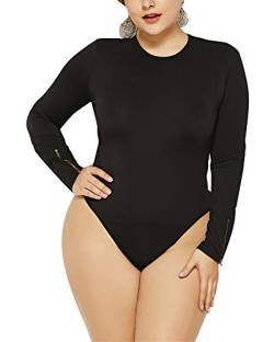 Mengmiao Damen Ballettanzug Langarm Gymnastikanzug Trikot Einteiler Body Schwarz 4XL von Mengmiao