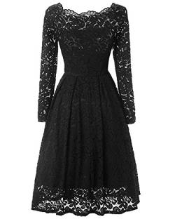 Mengmiao Damen Schulterfrei Cocktailkleid Retro Spitzen Schwingen Kleid Schwarz M von Mengmiao