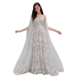 Mengmiao Elegant Perspektive Lang Kleid Damen Slim Wort Schulter Stern Abendkleid Ballkleid (Grau, Asia M) von Mengmiao