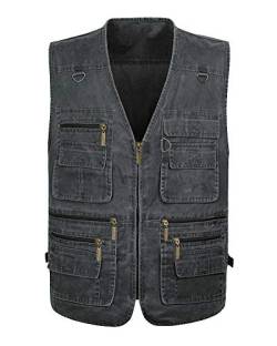 Mengmiao Herren Stone Washed Denim Multi-Taschened Fishing Weste Grau XL von Mengmiao