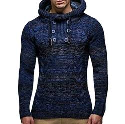 Mengmiao Rollkragen Pullover Langarm Sweater Slim Fit Kapuzenpullover Stricken Warme Pulli Herren (Blau, Asia M) von Mengmiao