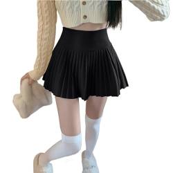 Mengsiy Damen-Mädchen-Kurzrock mit hoher Taille, plissiert, Skater-Tennis-Schulrock, A-Linie, Minirock, lässiger Tanzrock (Color : Black, Size : L) von Mengsiy