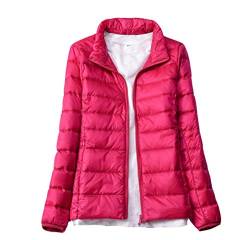 Damen Packbar Ultra Leicht Gewicht Stehkragen Slim Daunenjacke Outdoor Mantel Übergangsjacke Steppjacke Rose L von Mengyu