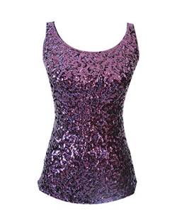 Damen Tank Top Glitzer Ärmellos Shirt Pailletten Oberteile Lila von Mengyu