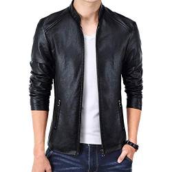 Herren Lederjacke Jacke Kunstleder Biker Slim Fit Modern Freizeit Schwarz M von Mengyu