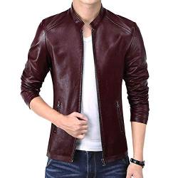 Herren Lederjacke Jacke Kunstleder Biker Slim Fit Modern Freizeit Weinrot S von Mengyu