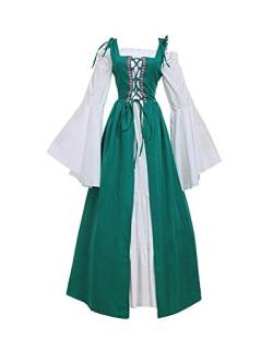 Mengyu Damen Mittelalter-Kostüm Langarm Vintage Retro Mittelalterkleid Gothic Prinzessin Kleid Grün1 3XL von Mengyu