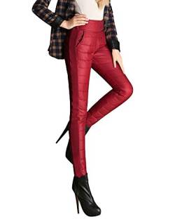 Mengyu Damen Verdickte Hohe Taille Warm Daunenhose Winterhose Slim Freizeithose Bleistift Hose Burgunderrot XL von Mengyu