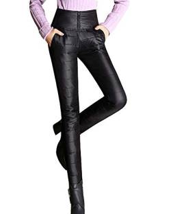 Mengyu Damen Verdickte Hohe Taille Warm Daunenhose Winterhose Slim Freizeithose Bleistift Hose Schwarz 6XL von Mengyu