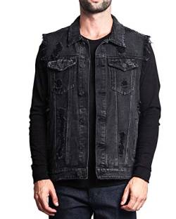 Mengyu Herren Jeansweste Retro Destroyed Zerrissene Vintage Jeans Weste Schwarz 2XL von Mengyu