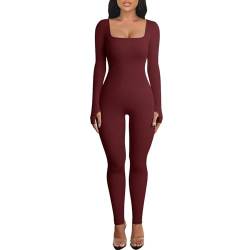Menore Women's Yoga Jumpsuits Workout Ribbed Long Sleeve Soft Sports jumpsuits Square Neck Figure-Hugging One-Piece von Menore