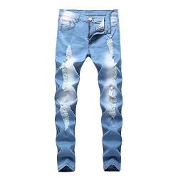 Mensera Herren Destroyed Jeans Slim Fit Jeanshose Stretch Chino Skinny Denim Hose für Männer Hellblau von Mensera