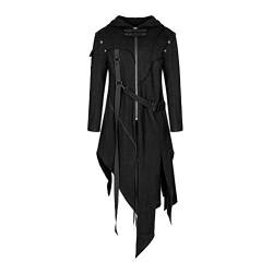 Mensera Herren Gothic Steampunk Jacke Vintage Mittelalter Kostüm Lang Kapuzenjacke Hoodie Mantel Parka Trenchcoat Cosplay Gewand Verkleidung von Mensera