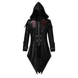 Mensera Herren Jacke AssassinsCreed Kostüm Vintage Mittelalter Gothic Lederjacke Gewand Hoodie Umhang Verkleidung für Festival Karneval Fasching Cosplay Party Köln Game Show von Mensera