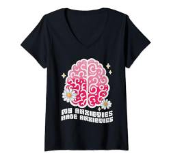 Damen Kann ich Ängste haben Psychisches Gesundheitsbewusstsein Männer Frauen T-Shirt mit V-Ausschnitt von Mental Health Awareness Shirts Men Women Kids
