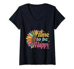Damen Zeit, glücklich zu sein Bewusstsein für psychische Gesundheit Männer Frauen T-Shirt mit V-Ausschnitt von Mental Health Awareness Shirts Men Women Kids