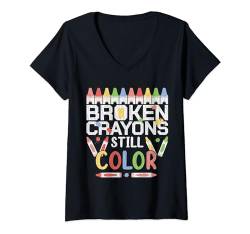 Damen gebrochene Buntstifte still Farbe Mental Health Awareness Men Women T-Shirt mit V-Ausschnitt von Mental Health Awareness Shirts Men Women Kids