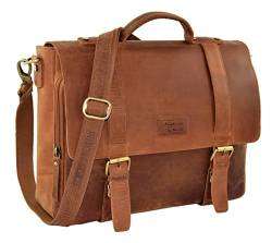Menzo "Stanford Aktentasche aus echten Leder für Damen und Herren, Vintage Umhängetasche, Messenger bag, Lehrertasche (braun) von Menzo