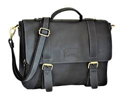 Menzo "Stanford Aktentasche aus echten Leder für Damen und Herren, Vintage Umhängetasche, Messenger bag, Lehrertasche (schwarz) von Menzo