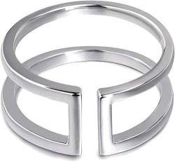 Damen Ringe Silber 925 Offener Kreis Ringe Geometrische Ringe Sterling Silber Doppel Bar Verstellbar Parallel Bar Ringe für Frauen (52, 16.5) von Meow Star