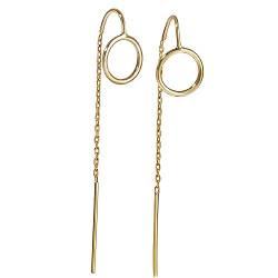 Damen hängende lange Ohrringe Silberohrringe mit Kette zum Durchziehen Ohrhänger Ohrstecker Durchzieher Lang mit Kreisen echt Silber 925 (gold) von Meow Star