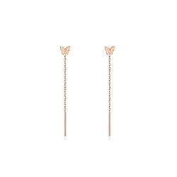 Elegant Minimalistische Kettenohrringe Threader Ohrringe Sterling Silber 925 Gold Ohrringe Lang für Frauen (Schmetterling - Roségold) von Meow Star