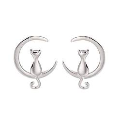 Katze Mond Ohrringe Sterling Silber Ohrringe Katzenliebhaber Geschenk für Frauen (Silber) von Meow Star