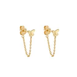 Minimalistische Ohrringe Zirkonia Ohrstecker mit Kette Sterling Silber Ohrringe für Frauen (butterfly-gold) von Meow Star