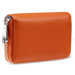 Meowoo Kreditkartenetui für Damen und Herren RFID Wallets Schutzhülle Karte RFID Schutz,Reißverschlussetui 14 Fächer Kartenetui(Orange) von Meowoo