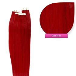 Tape In On Tressen Echthaar Extensions 50cm 20 x 2,5g Dunkelrot rote Tresse Haarverlängerung von MeralenS