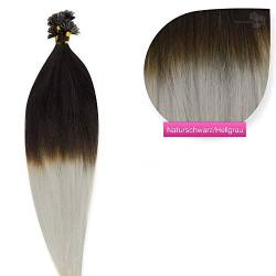 U-tip Echthaar Ombre Extensions Keratin Bonding 50cm 50 x 1g Nr. 1b/grau naturschwarz grey von MeralenS