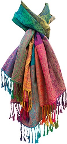 Damen Schal "Marokko" Regenbogen-Farben Pashmina - Viskose/Polyester - xxl 180 x 60 cm bunt/mehrfärbig von Meranu