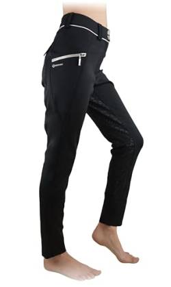 Meranu Damen Reithose “Jinete“ Vollbesatz Jodhpur Reitleggings Grippads Stretch-Stoff (Handytasche) – Schwarz/M von Meranu