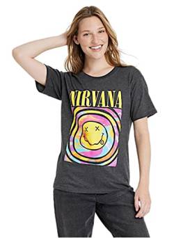Nirvana Damen Kurzarm Dazed Smile Graphic T-Shirt (Schwarz), Schwarz, XL von Merch Traffic