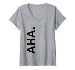 Damen T-Shirt - Schwarzer Aufdruck "AHA" T-Shirt mit V-Ausschnitt von Merch by ePlaces