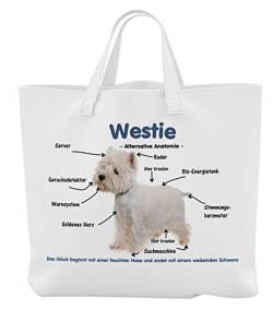 Merchandise for Fans Einkaufstasche - 45 x 42 cm x 9,5 cm, 18 Liter - Motiv: West Highland White Terrier Alternative Anatomie - 01 von Merchandise for Fans