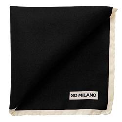 SO MILANO Einstecktuch aus Seide – Einfarbig mit Rand – 100% Seide | Handrolliert | Made in Italy (Schwarz) von Merchandising