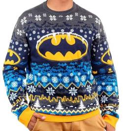 Batman Weihnachtspullover für Damen oder Herren, gestrickt, Superhelden-Geschenk, Mehrfarbig, XX-Large von Merchoid