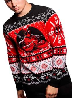Deadpool Strickpullover Weihnachtspullover Unisex für Damen oder Herren - Ugly Sweater Marvel Geschenk Gr. X-Large, Mehrfarbig von Merchoid