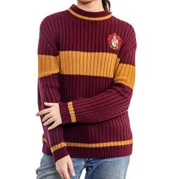 Harry Potter Gryffindor Quidditch Pullover: Hogwarts House Gryffindor Quidditch Uniform Replik Rippstich Strickpullover Rundhals Pullover für Damen und Herren, Rot, Gold, L von Merchoid